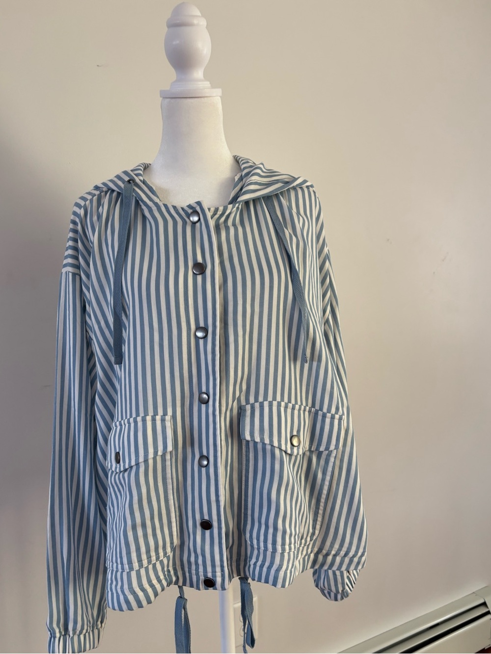 Torrid Striped Hooded Button-Up Jacket in Light Blue and White Size 0/Large NWT